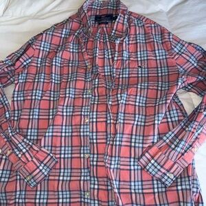 Vineyard Vines Men's Coral and Blue Plaid Shirt